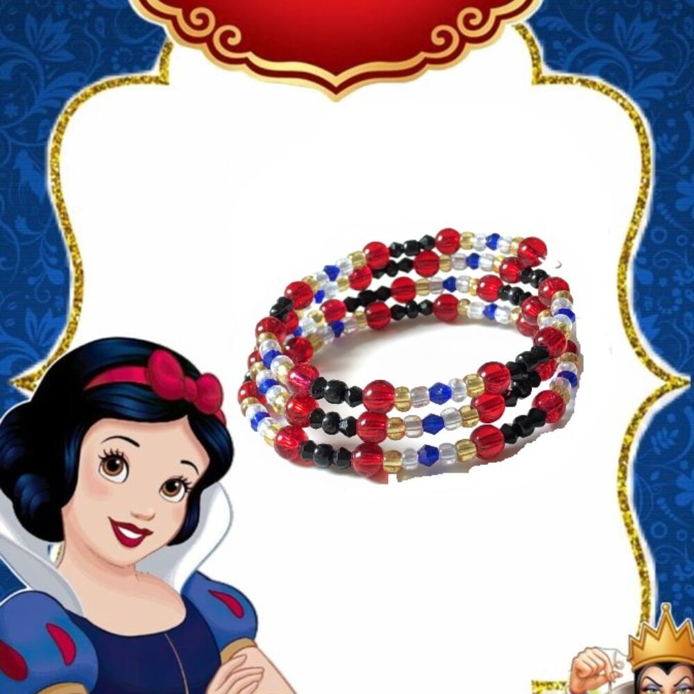 Princess inspired glass beaded coil bracelet "Snow White"